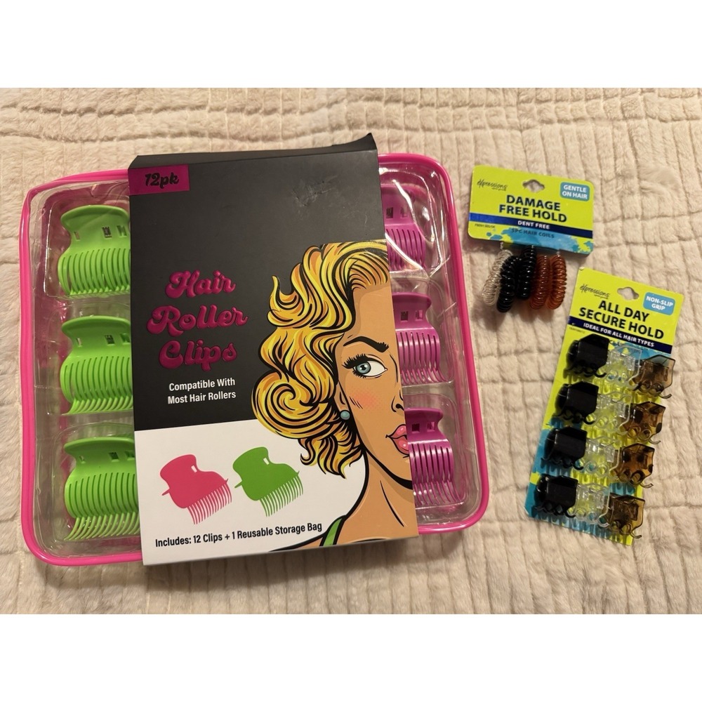 Hair Roller Clips (12) Compatible Most Rollers Reusable Zip Bag Hair Ties/clips